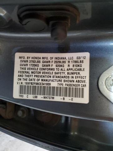 19XFB2F98CE341809 - 2012 HONDA CIVIC EXL ნაცრისფერი ფოტო 12