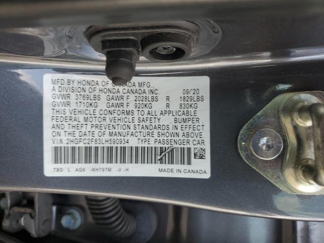 2HGFC2F83LH590934 - 2020 HONDA CIVIC SPORT 灰色 照片 12