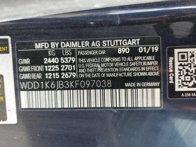 WDD1K6JB3KF097038 - 2019 MERCEDES-BENZ E 450 4MATIC BLUE photo 12