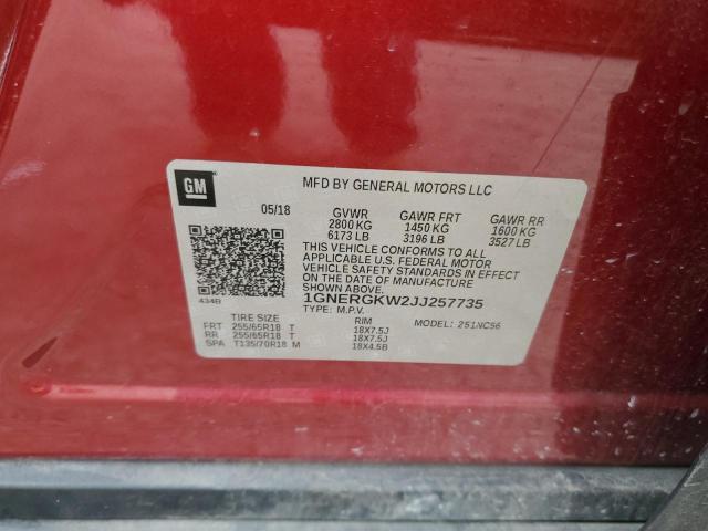 1GNERGKW2JJ257735 - 2018 CHEVROLET TRAVERSE LT წითელი ფოტო 13