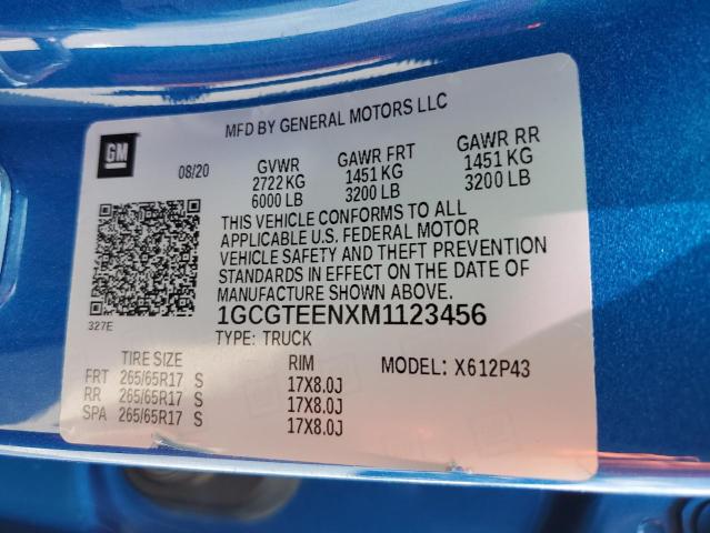 1GCGTEENXM1123456 - 2021 CHEVROLET COLORADO ZR2 BLUE photo 12