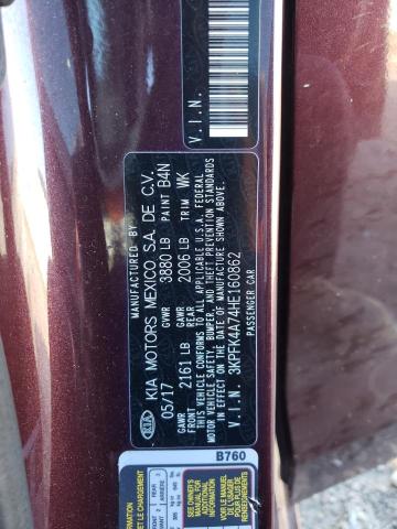 3KPFK4A74HE160862 - 2017 KIA FORTE LX BURGUNDY photo 12