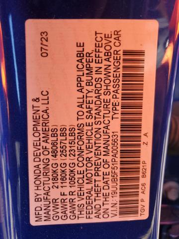 19UUB5F51PA005631 - 2023 ACURA TLX TECH A BLUE photo 12