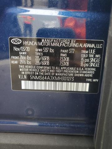 5NMS64AJXMH301273 - 2021 HYUNDAI SANTA FE SEL BLUE photo 13