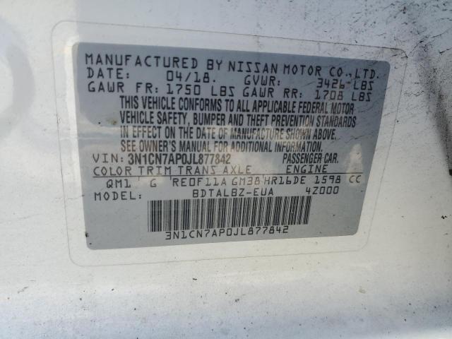 3N1CN7AP0JL877842 - 2018 NISSAN VERSA S WHITE photo 12