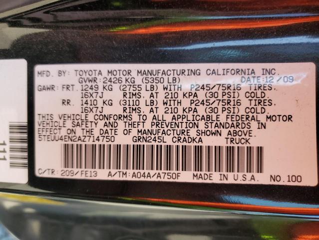 5TEUU4EN2AZ714750 - 2010 TOYOTA TACOMA ACCESS CAB Графитовый фото 12