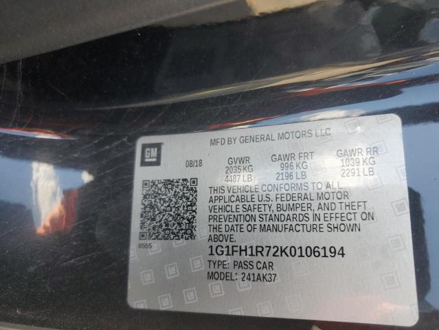 1G1FH1R72K0106194 - 2019 CHEVROLET CAMARO SS أسود صورة 12