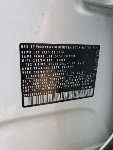 3VV2B7AXXLM064170 - 2020 VOLKSWAGEN TIGUAN SE თეთრი ფოტო 12