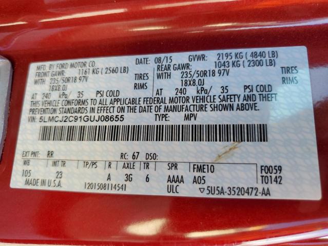 5LMCJ2C91GUJ08655 - 2016 LINCOLN MKC SELECT Բորդո լուսանկար 14