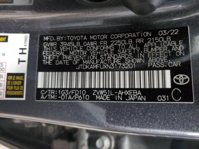 JTDKAMFUXN3173201 - 2022 TOYOTA PRIUS NIGHT SHADE Сұр фото 13