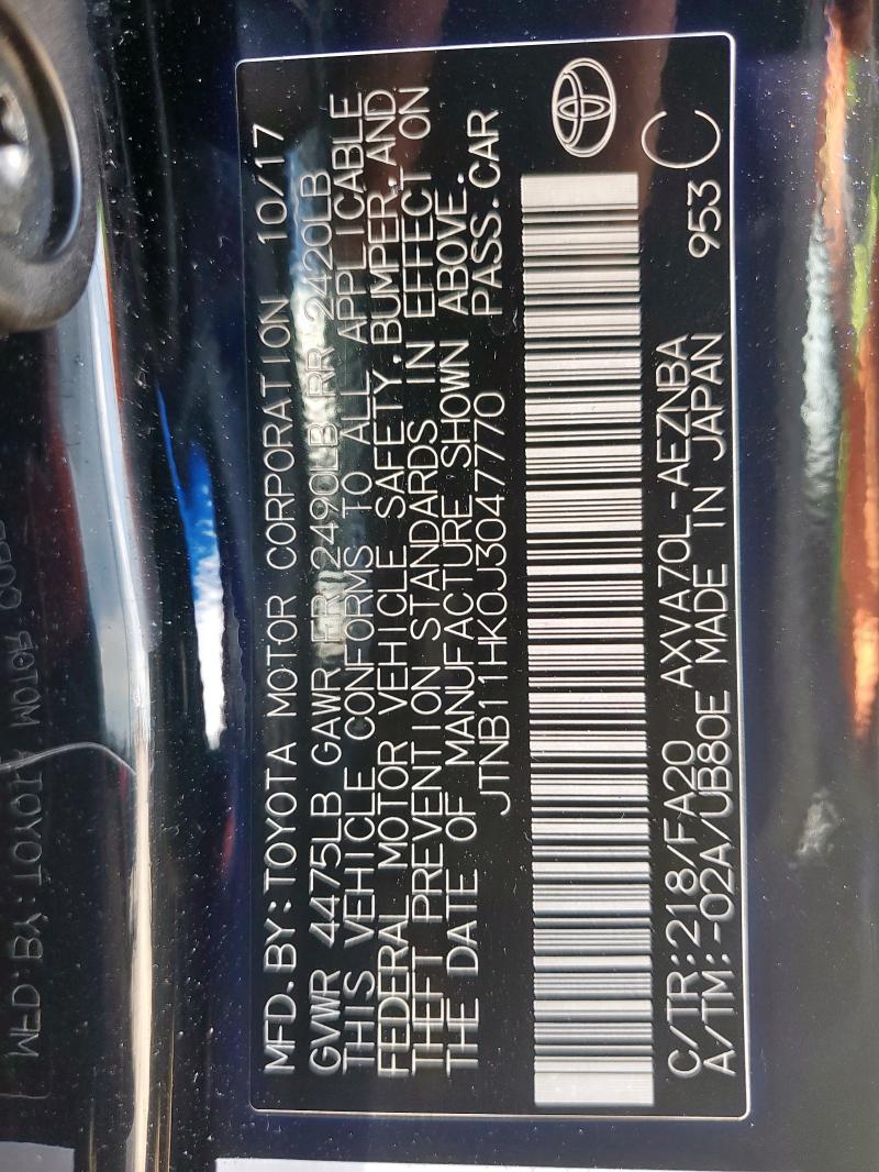 JTNB11HK0J3047770 - 2018 TOYOTA CAMRY L შავი ფოტო 12