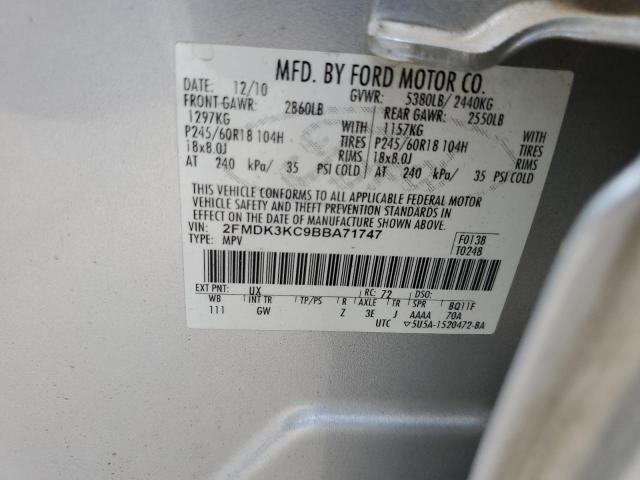 2FMDK3KC9BBA71747 - 2011 FORD EDGE LIMITED SILVER photo 12