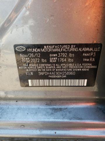 5NPDH4AE9DH258960 - 2013 HYUNDAI ELANTRA GLS GRAY photo 12