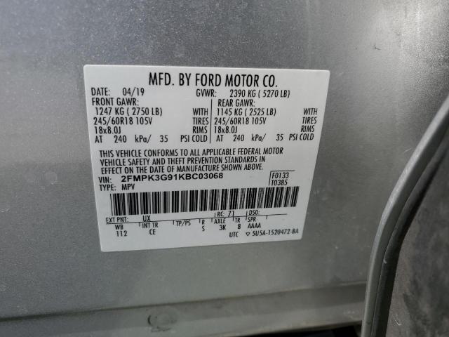 2FMPK3G91KBC03068 - 2019 FORD EDGE SE SILVER photo 13