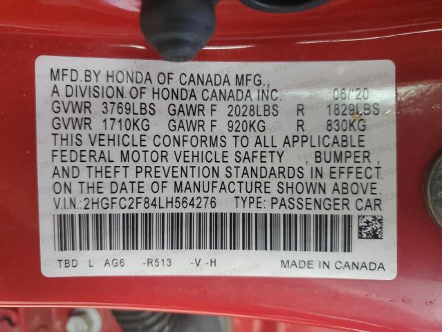 2HGFC2F84LH564276 - 2020 HONDA CIVIC SPORT Qırmızı foto 12