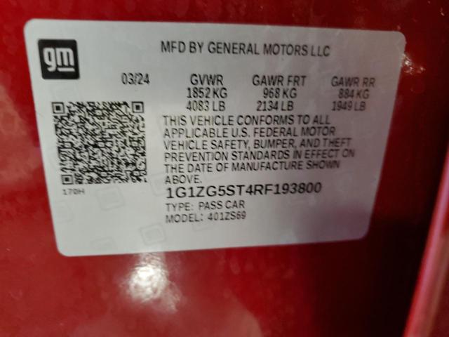 1G1ZG5ST4RF193800 - 2024 CHEVROLET MALIBU RS RED photo 13