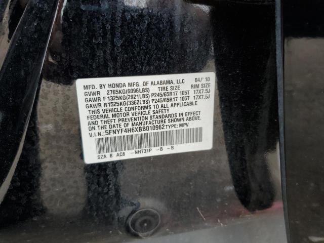 5FNYF4H6XBB010962 - 2011 HONDA PILOT EXL BLACK photo 13