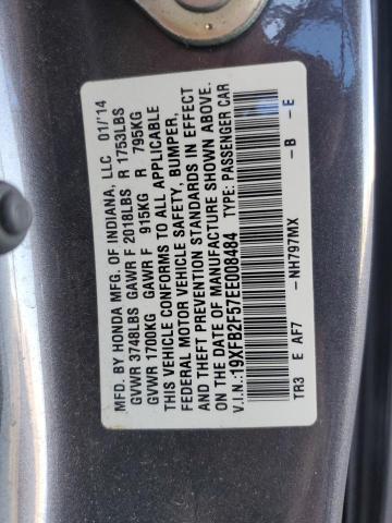 19XFB2F57EE008484 - 2014 HONDA CIVIC LX GRAY photo 13