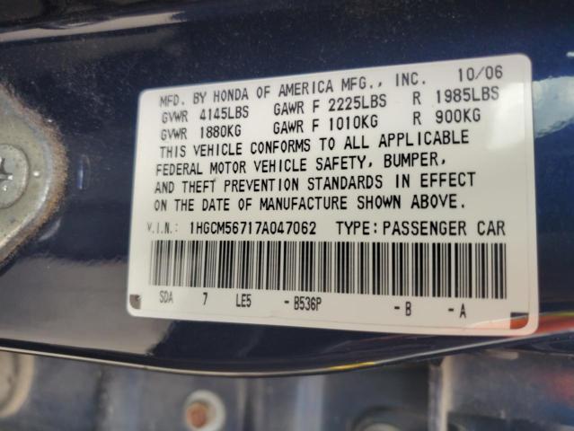 1HGCM56717A047062 - 2007 HONDA ACCORD EX BLUE photo 13