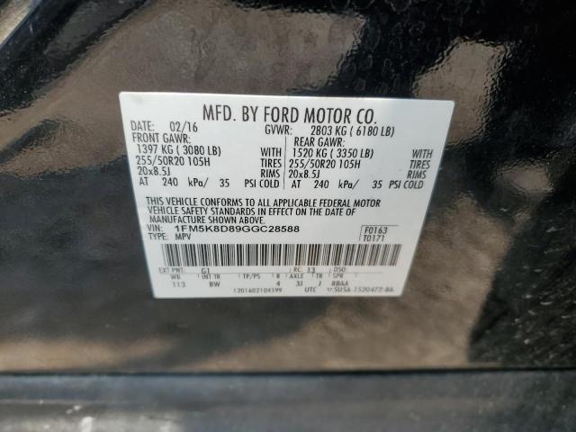 1FM5K8D89GGC28588 - 2016 FORD EXPLORER XLT შავი ფოტო 13