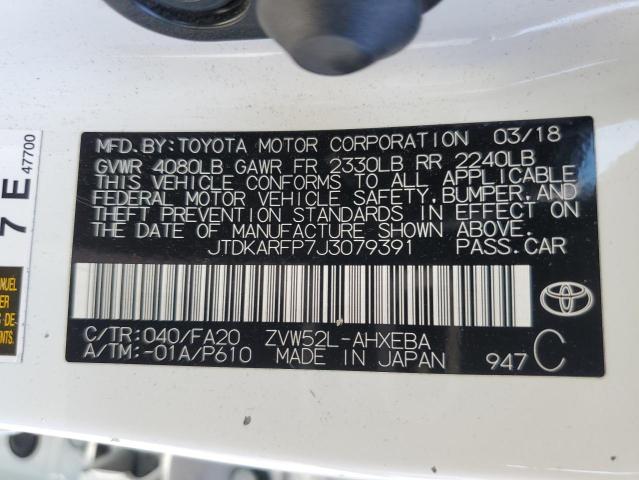 JTDKARFP7J3079391 - 2018 TOYOTA PRIUS PRIM 白色 照片 12