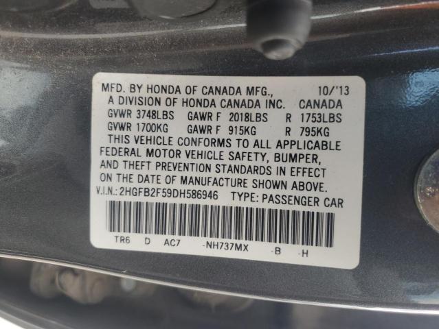 2HGFB2F59DH586946 - 2013 HONDA CIVIC LX GRAY photo 13