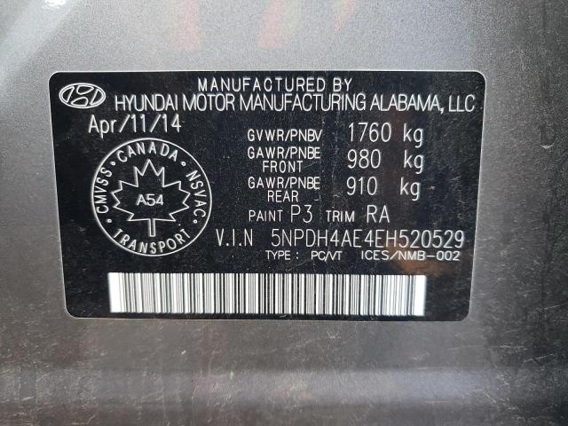 5NPDH4AE4EH520529 - 2014 HYUNDAI ELANTRA SE GRAY photo 12