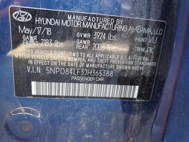 5NPD84LF3JH365388 - 2018 HYUNDAI ELANTRA SEL BLUE photo 12