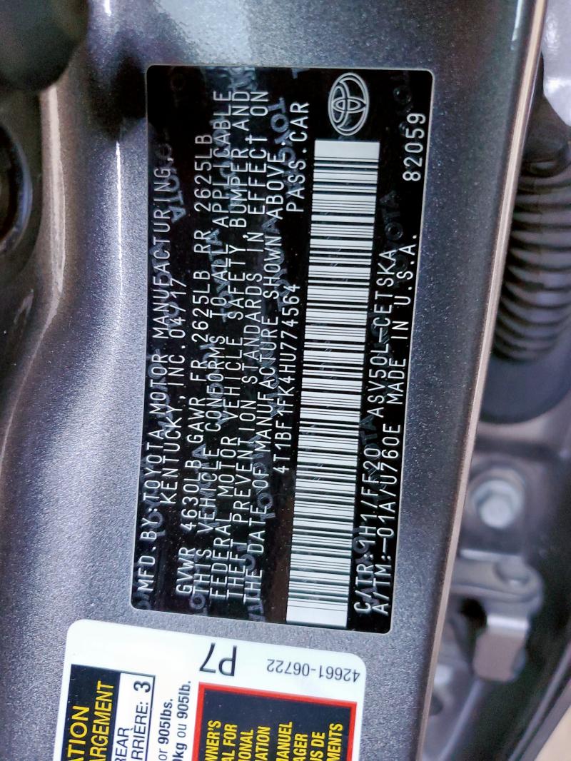 4T1BF1FK4HU774564 - 2017 TOYOTA CAMRY LE Gri fotoğraf 12