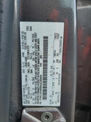 1FMCU0H92DUC56669 - 2013 FORD ESCAPE SEL CHARCOAL photo 12