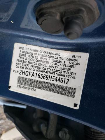 2HGFA16569H544612 - 2009 HONDA CIVIC LX BLUE photo 12
