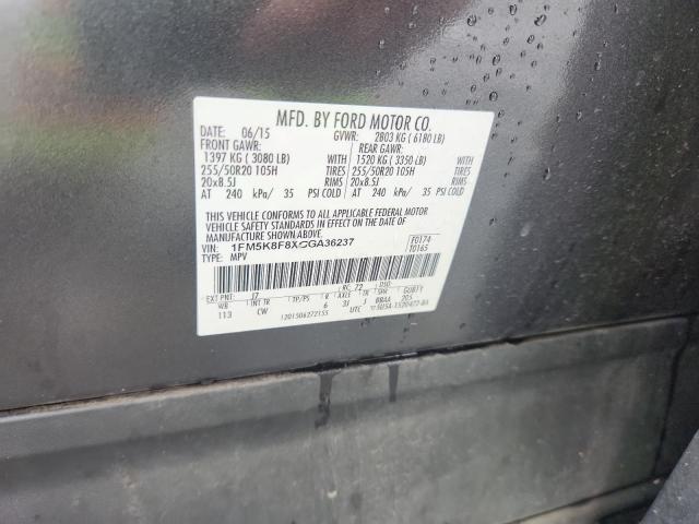 1FM5K8F8XGGA36237 - 2016 FORD EXPLORER LIMITED ნაცრისფერი ფოტო 13