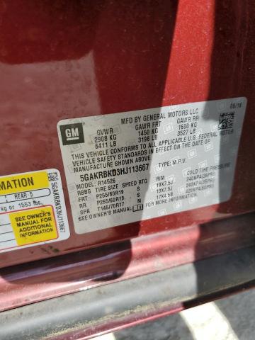 5GAKRBKD3HJ113667 - 2017 BUICK ENCLAVE RED photo 13