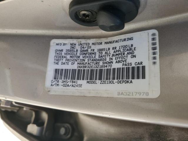 1NXBR32E13Z189470 - 2003 TOYOTA COROLLA CE 银色 照片 12