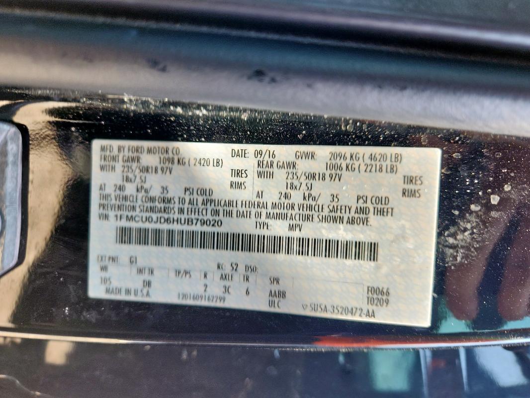 1FMCU0JD6HUB79020 - 2017 FORD ESCAPE TITANIUM 黑色 照片 12