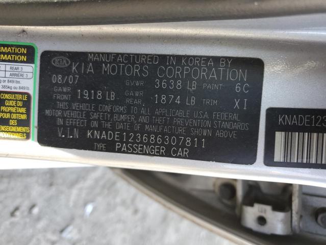 KNADE123686307811 - 2008 KIA RIO BASE SILVER photo 12