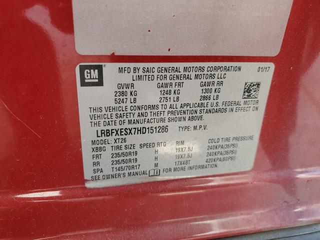 LRBFXESX7HD151286 - 2017 BUICK ENVISION PREMIUM MAROON photo 13