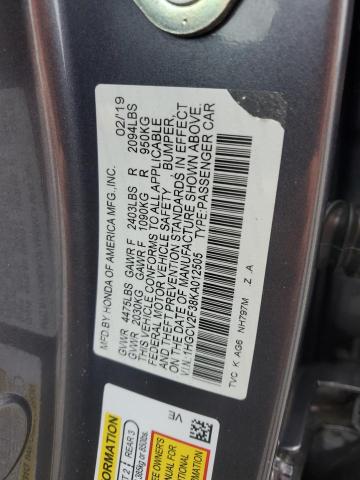 1HGCV2F38KA012505 - 2019 HONDA ACCORD SPORT Сұр фото 12