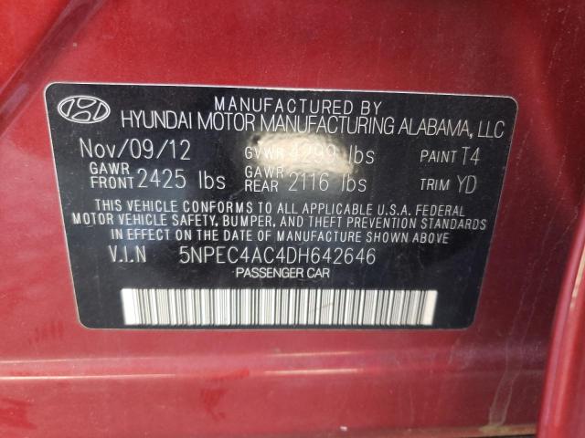 5NPEC4AC4DH642646 - 2013 HYUNDAI SONATA SE RED photo 12