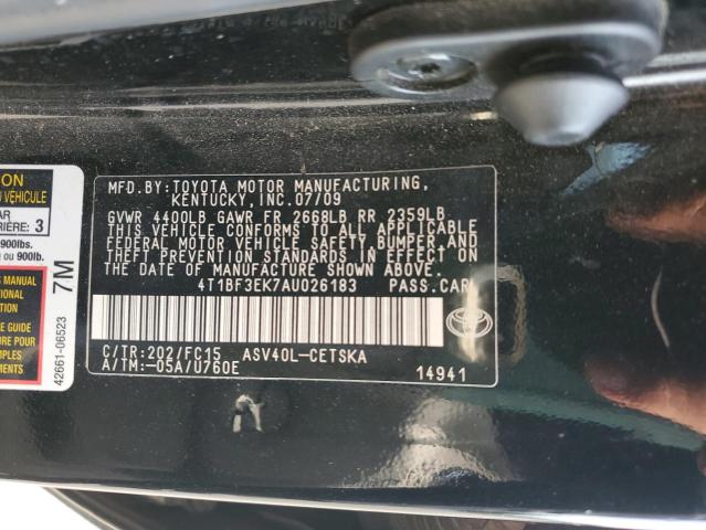 4T1BF3EK7AU026183 - 2010 TOYOTA CAMRY BASE BLACK photo 13