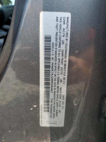 3VW2K7AJ2BM365487 - 2011 VOLKSWAGEN JETTA BASE GRAY photo 12