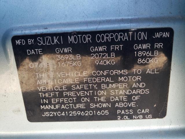 JS2YC412596201605 - 2009 SUZUKI SX4 TEAL photo 12