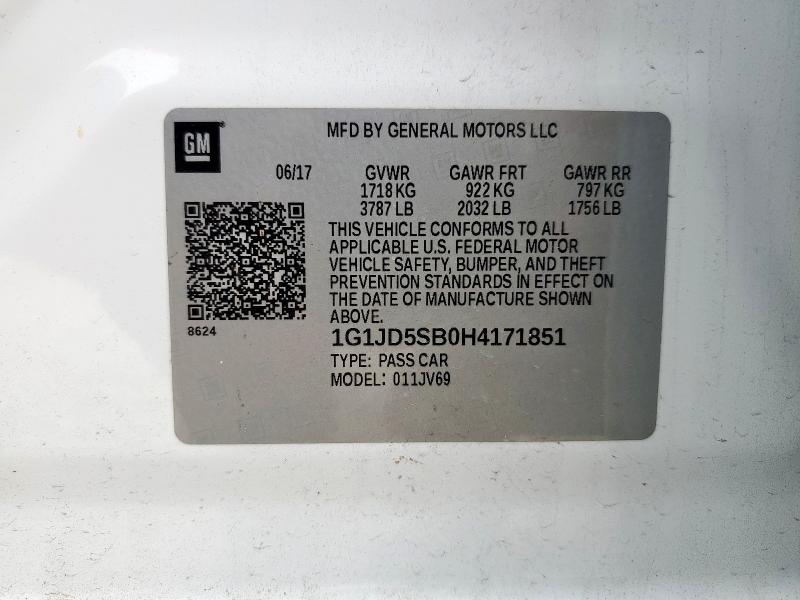 1G1JD5SB0H4171851 - 2017 CHEVROLET SONIC LT 白色 照片 13