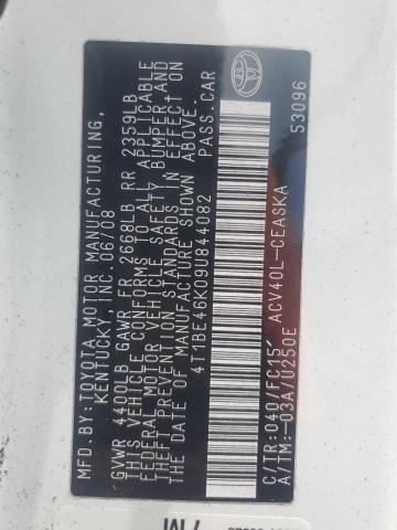 4T1BE46K09U844082 - 2009 TOYOTA CAMRY BASE WHITE photo 12