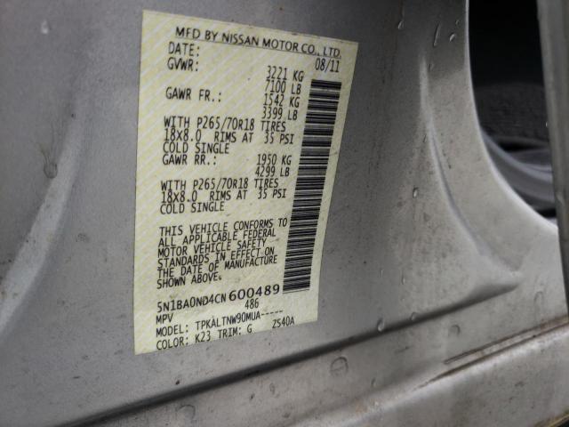 5N1BA0ND4CN600489 - 2012 NISSAN ARMADA SV SILVER photo 13