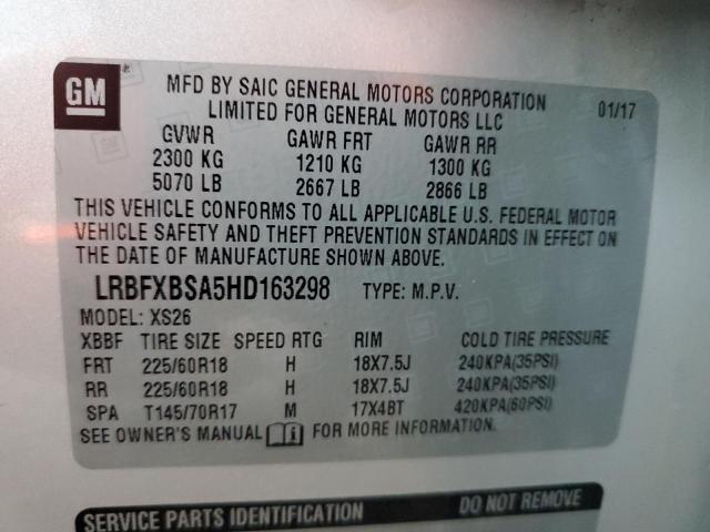 LRBFXBSA5HD163298 - 2017 BUICK ENVISION ESSENCE ვერცხლისფერი ფოტო 13