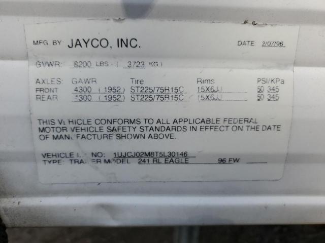 1UJCJ02M8T5L30146 - 1996 JAYCO 5TH WHEEL WHITE photo 10