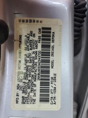1NXBU4EE0AZ343700 - 2010 TOYOTA COROLLA BASE 银色 照片 12