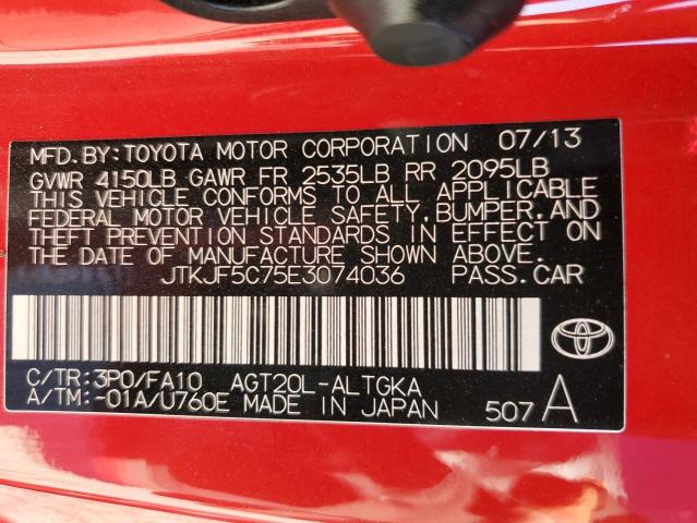 JTKJF5C75E3074036 - 2014 TOYOTA SCION TC წითელი ფოტო 13