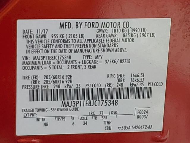 MAJ3P1TE8JC175348 - 2018 FORD ECOSPORT SE RED photo 13